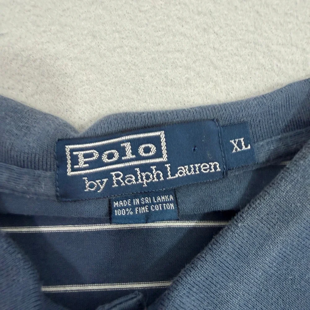 Vintage Polo Ralph Lauren Polo XL Blue Striped Short Sleeve Cotton Preppy 90s